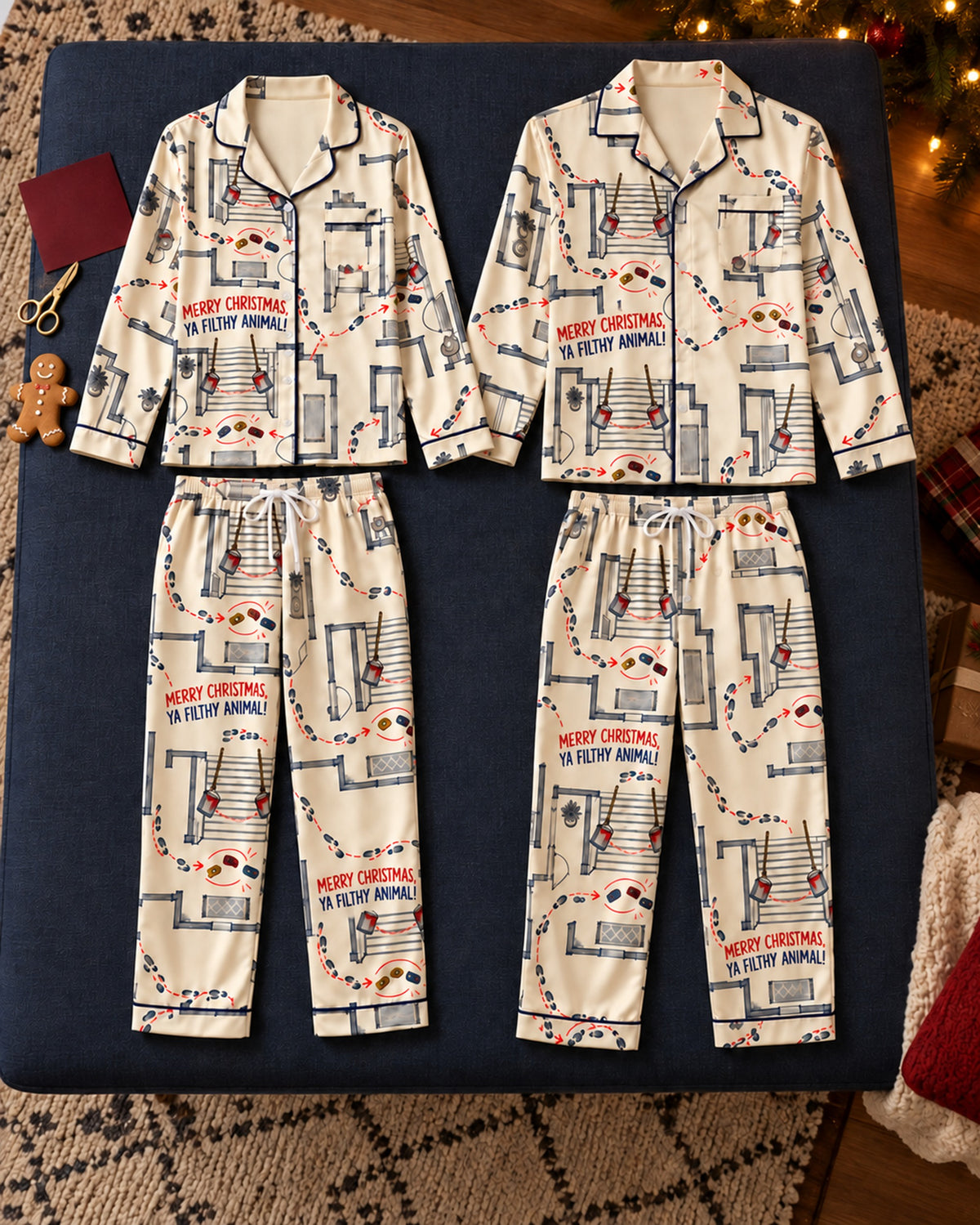 Two satin pajama sets laid flat: Ya Filthy Animal Satin Pajama Set