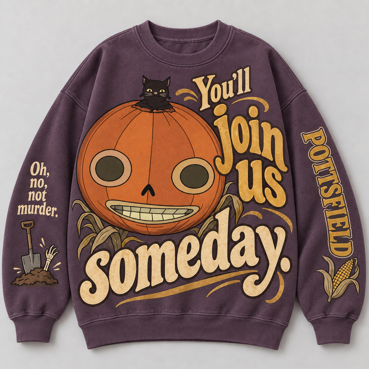 You'll Join Us Someday pumpkin all-over print sweatshirt