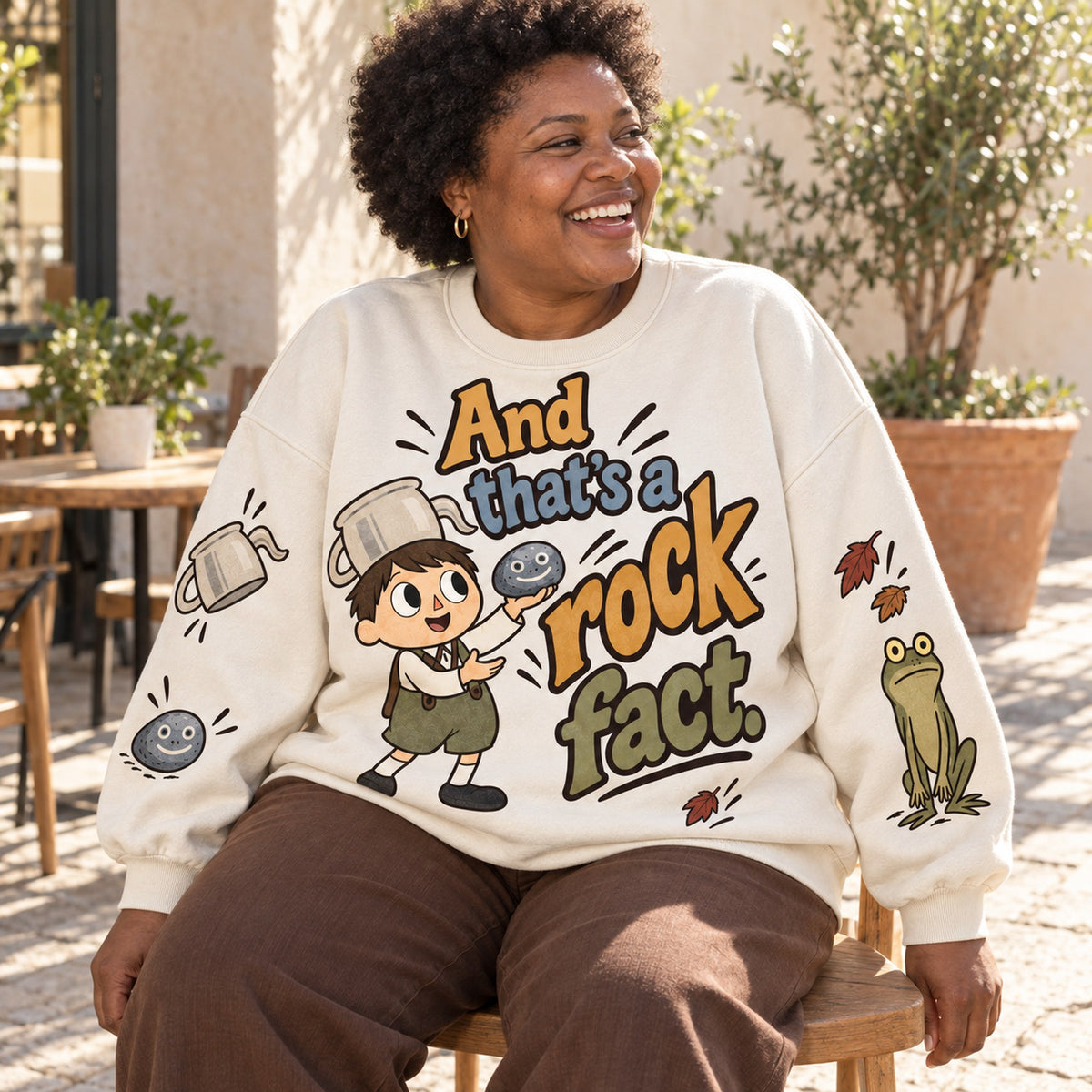 Rock Fact sweatshirt seated