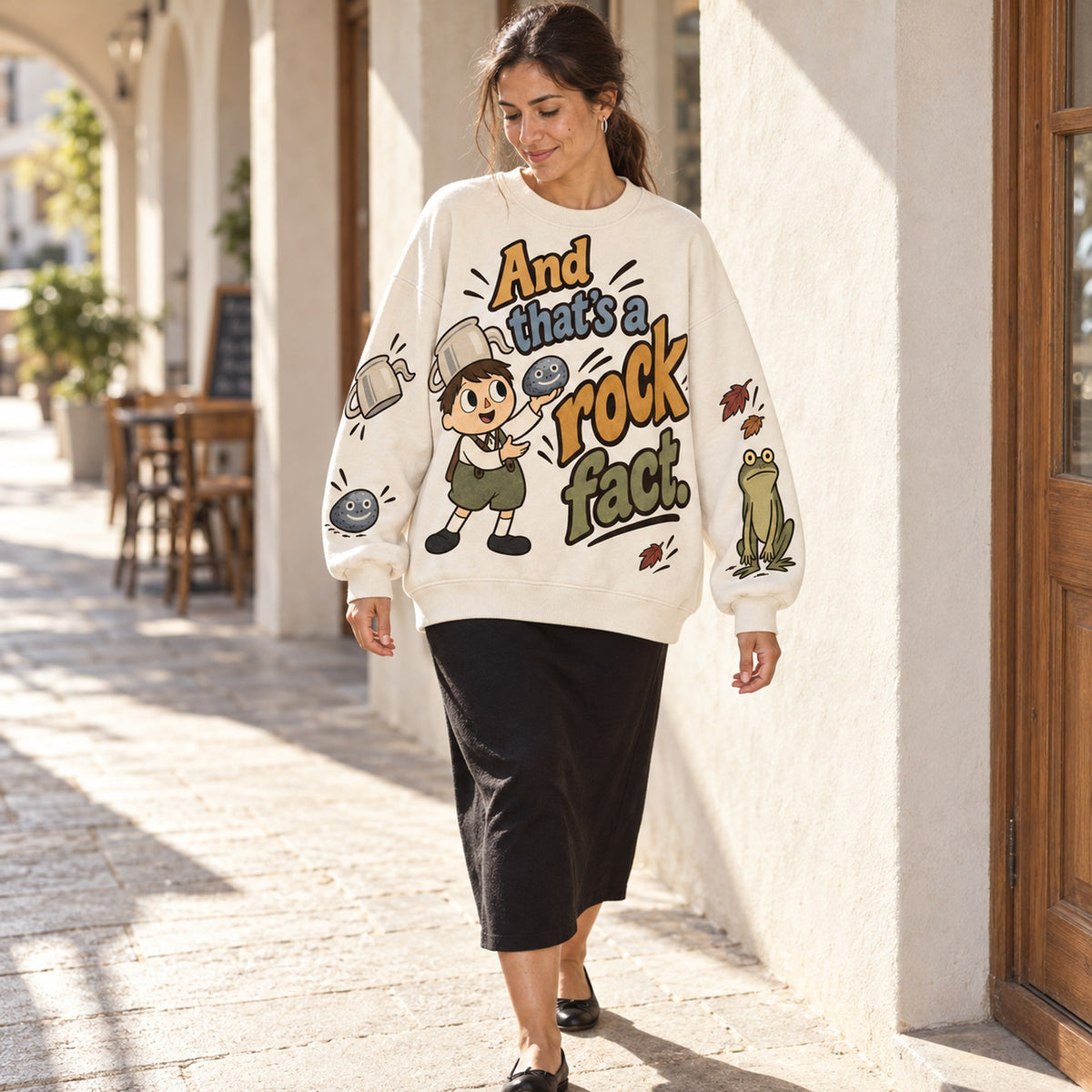 Rock Fact sweatshirt full-length look