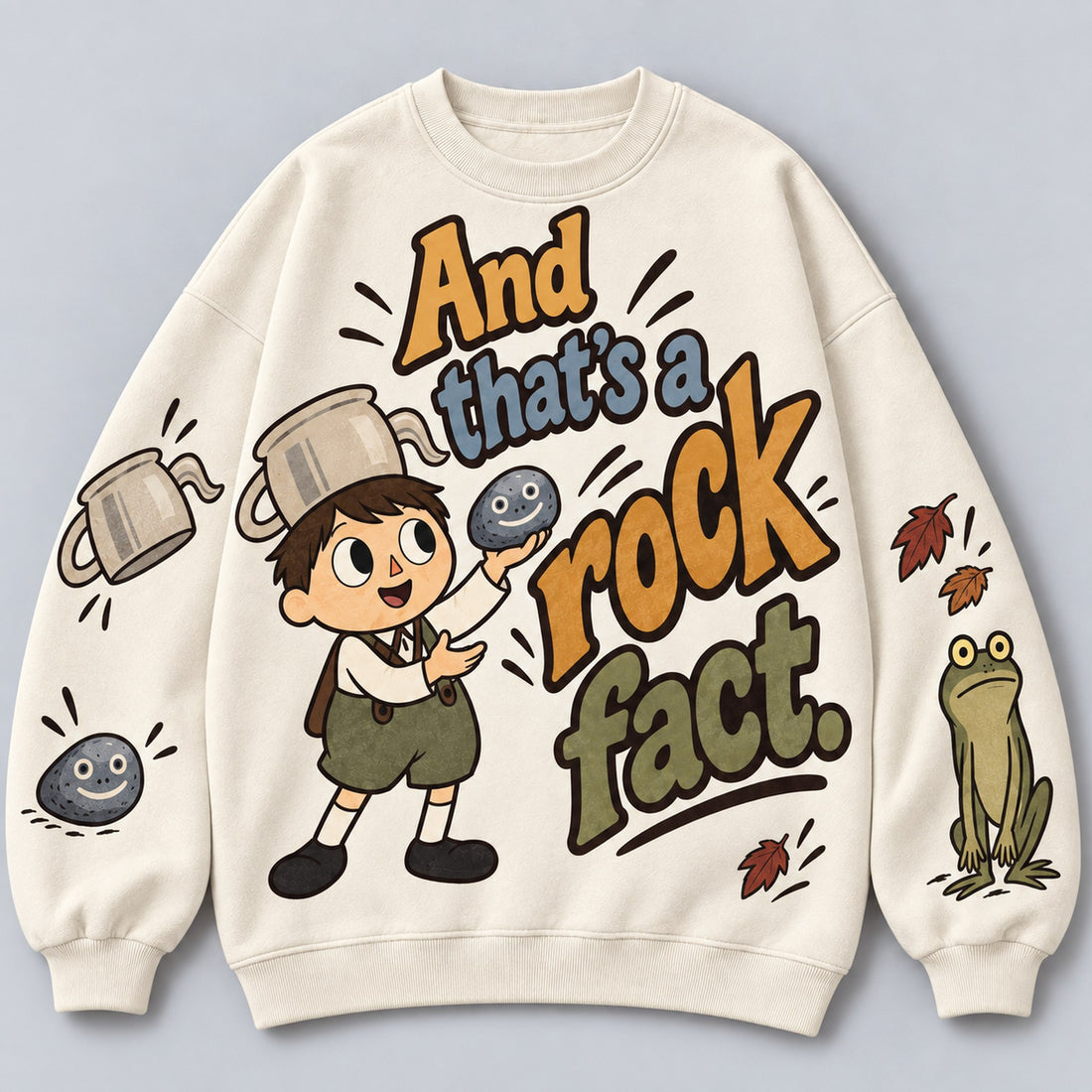 And That's a Rock Fact all-over print sweatshirt