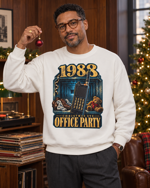 1988 Christmas Eve Office Party crewneck sweatshirt, white, worn