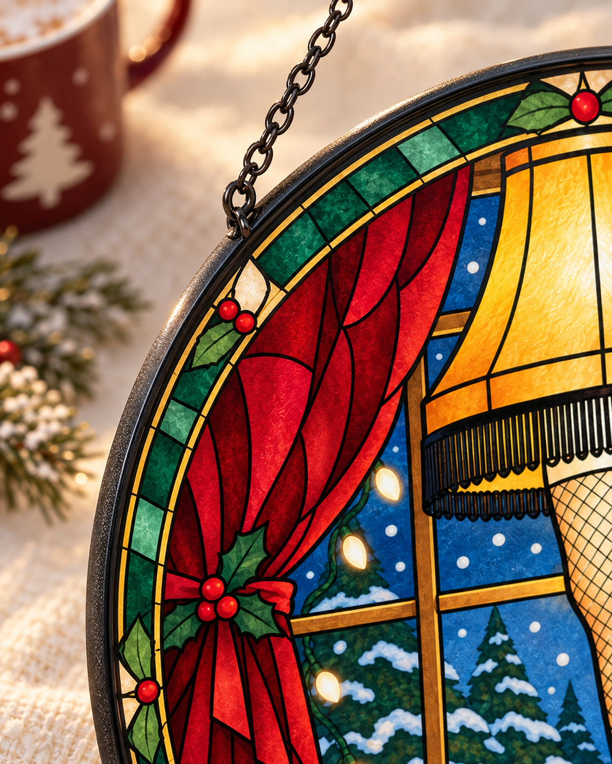 Close-up of the printed stained glass: Leg Lamp Stained Glass Suncatcher
