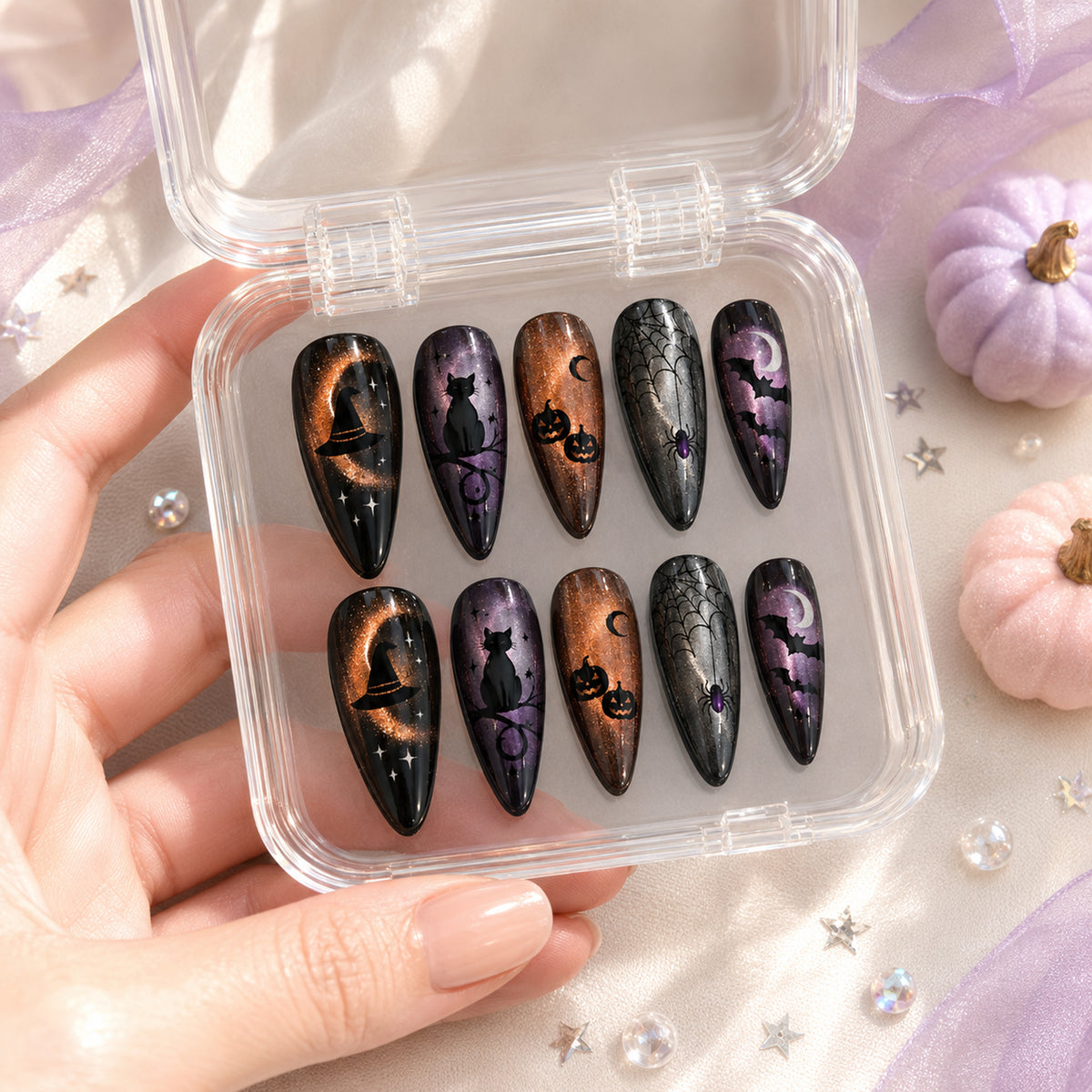 Halloween Cat-Eye 3D Handmade Press-On Nails – 6 Design Options