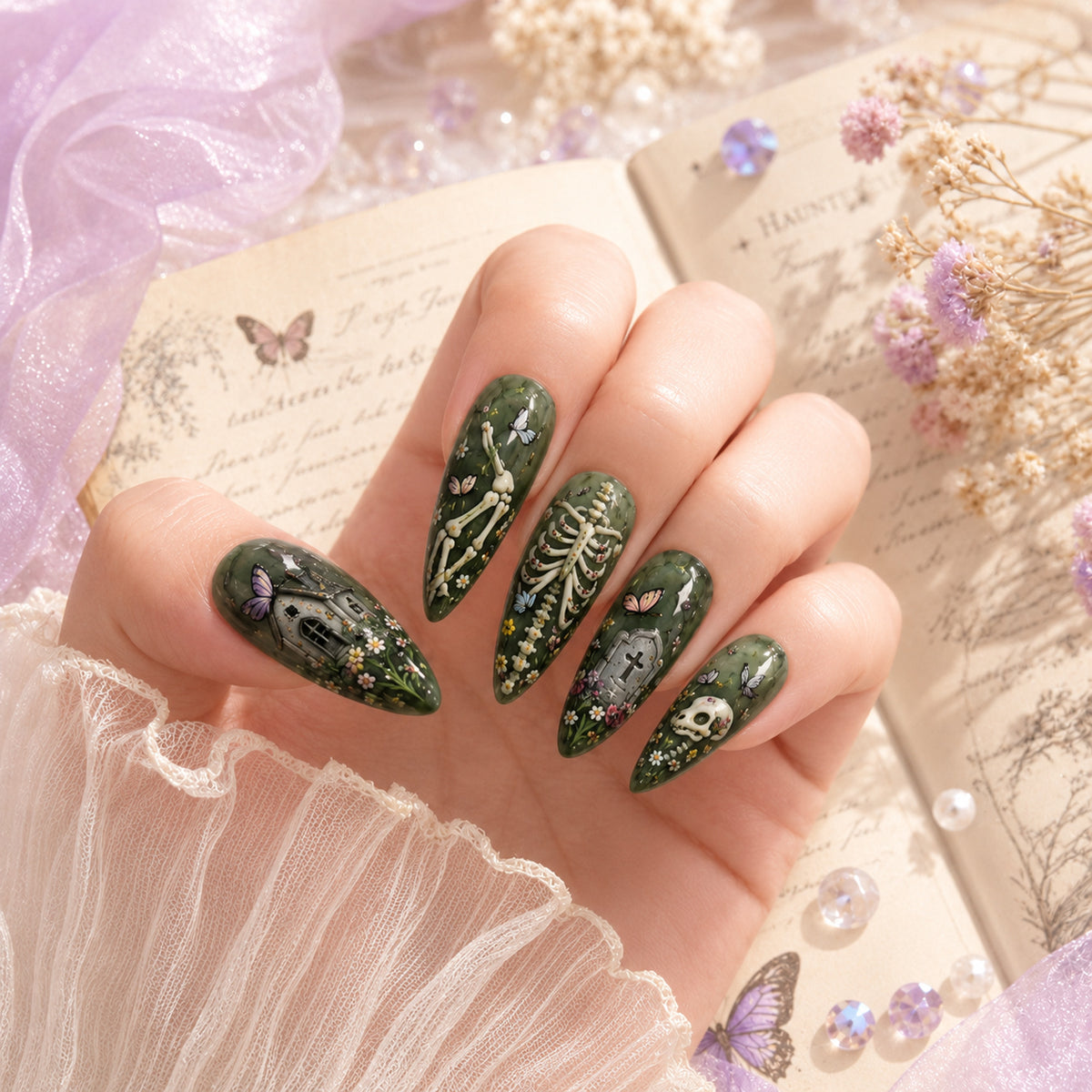 Haunted Garden 3D Handmade Press-On Nails – 6 Design Options