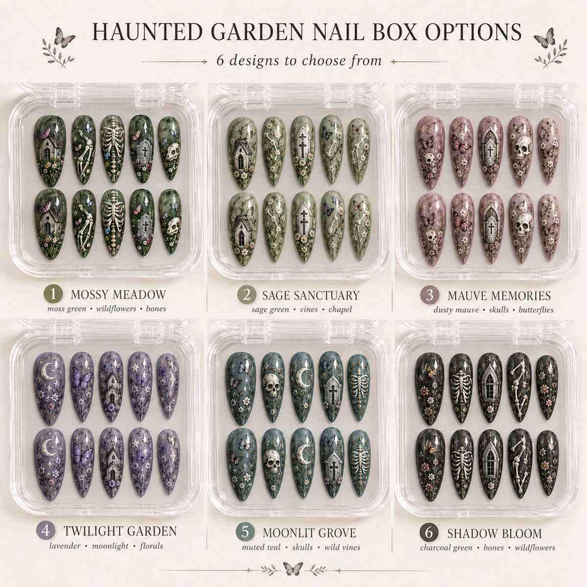 Haunted Garden 3D Handmade Press-On Nails – 6 Design Options