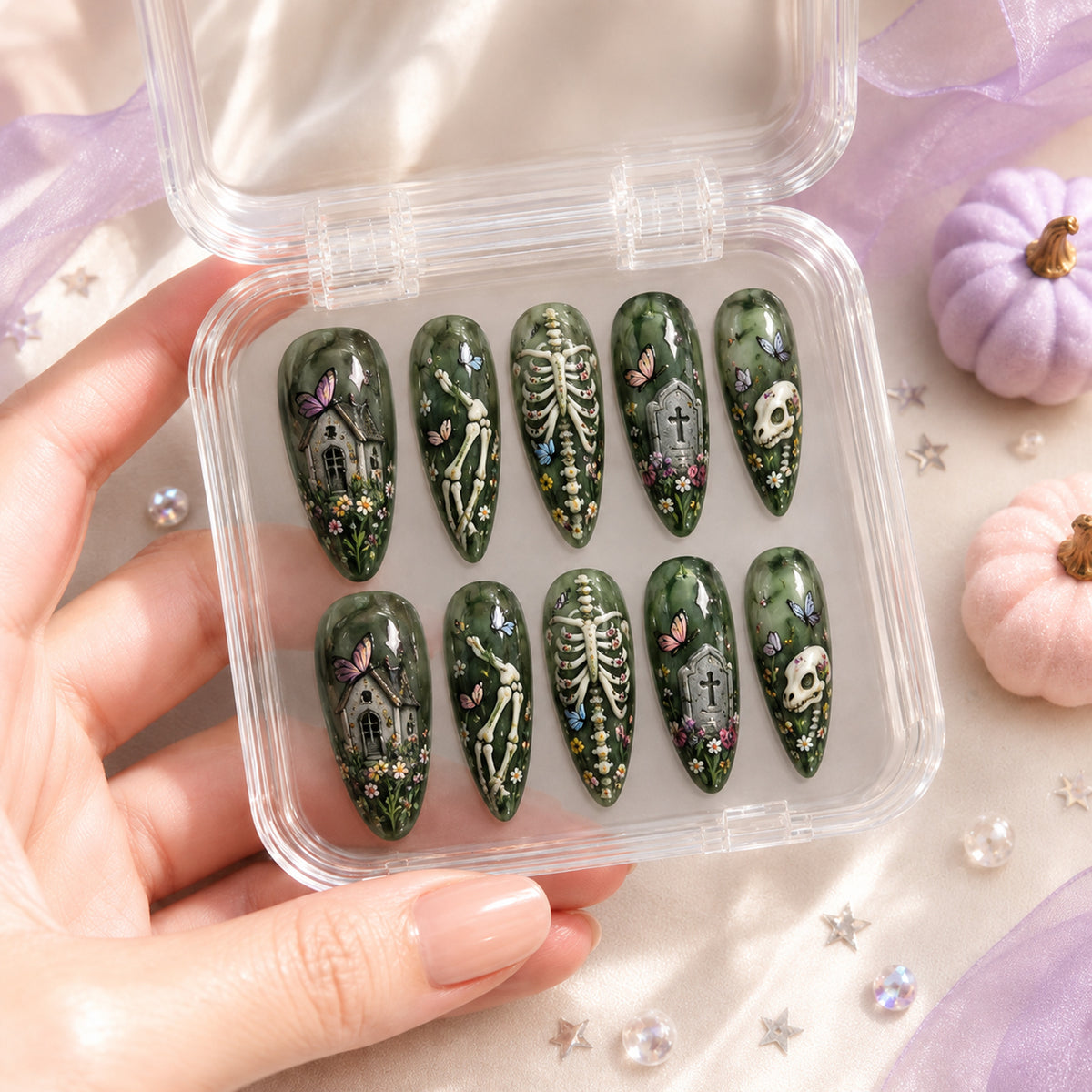 Haunted Garden 3D Handmade Press-On Nails – 6 Design Options