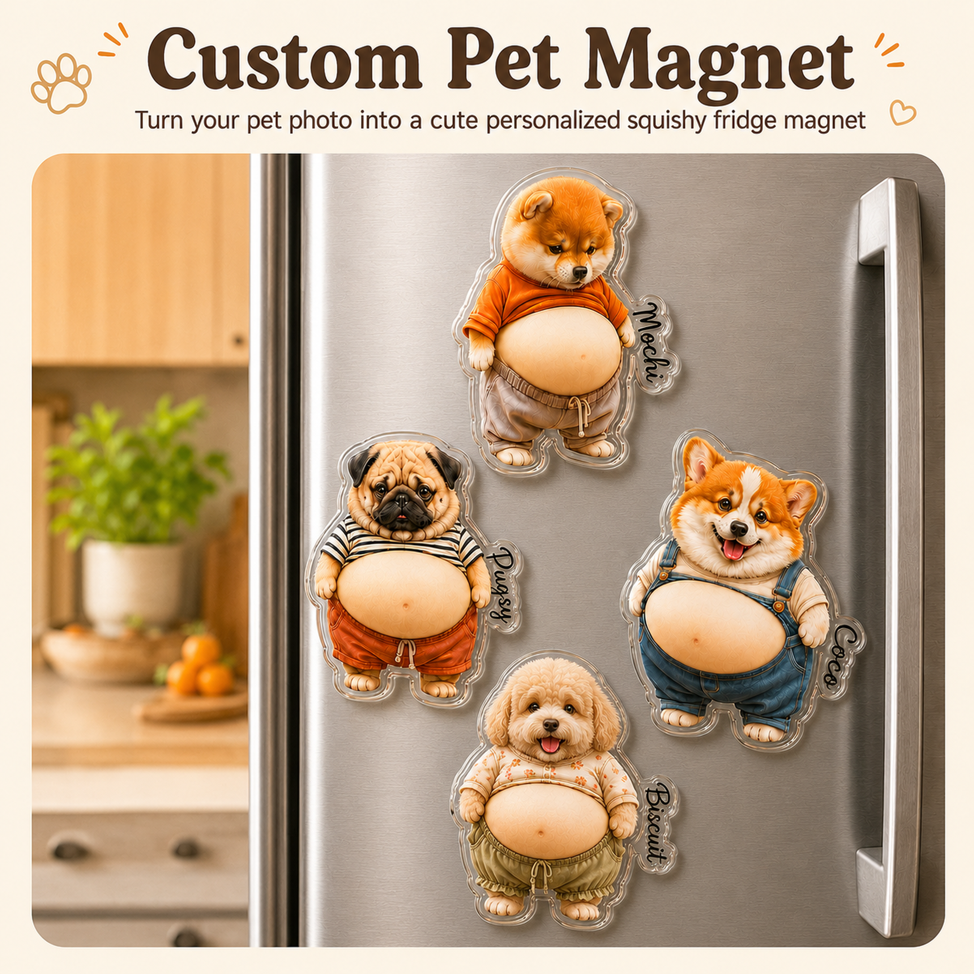 Custom Pet Photo Squishy Belly Acrylic Fridge Magnet