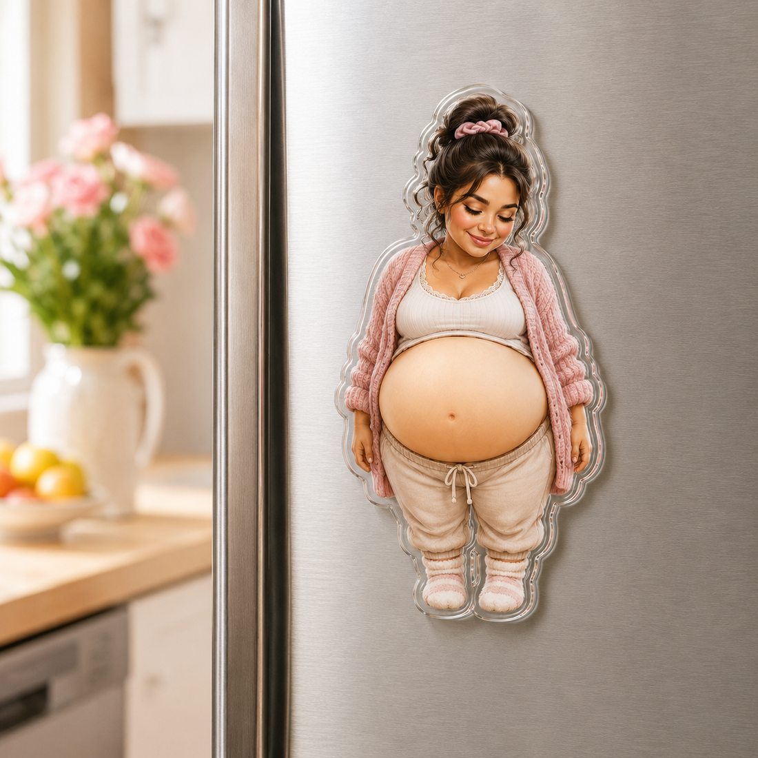 Custom Pregnant Mom & Ultrasound Squishy Belly Fridge Magnet