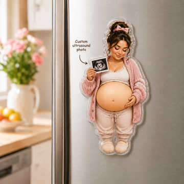 Custom Pregnant Mom & Ultrasound Squishy Belly Fridge Magnet