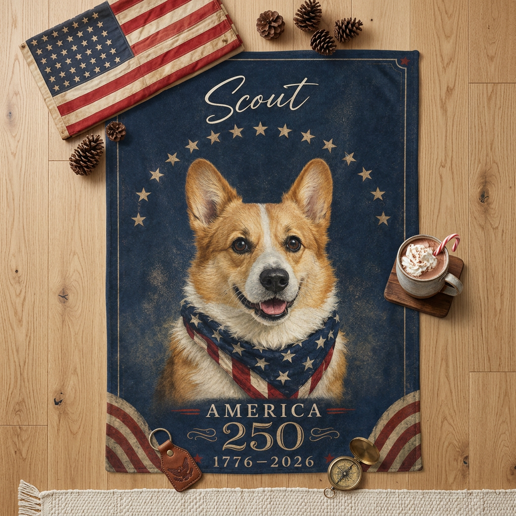 Personalized Dog America 250 Name & Portrait Fleece Blanket