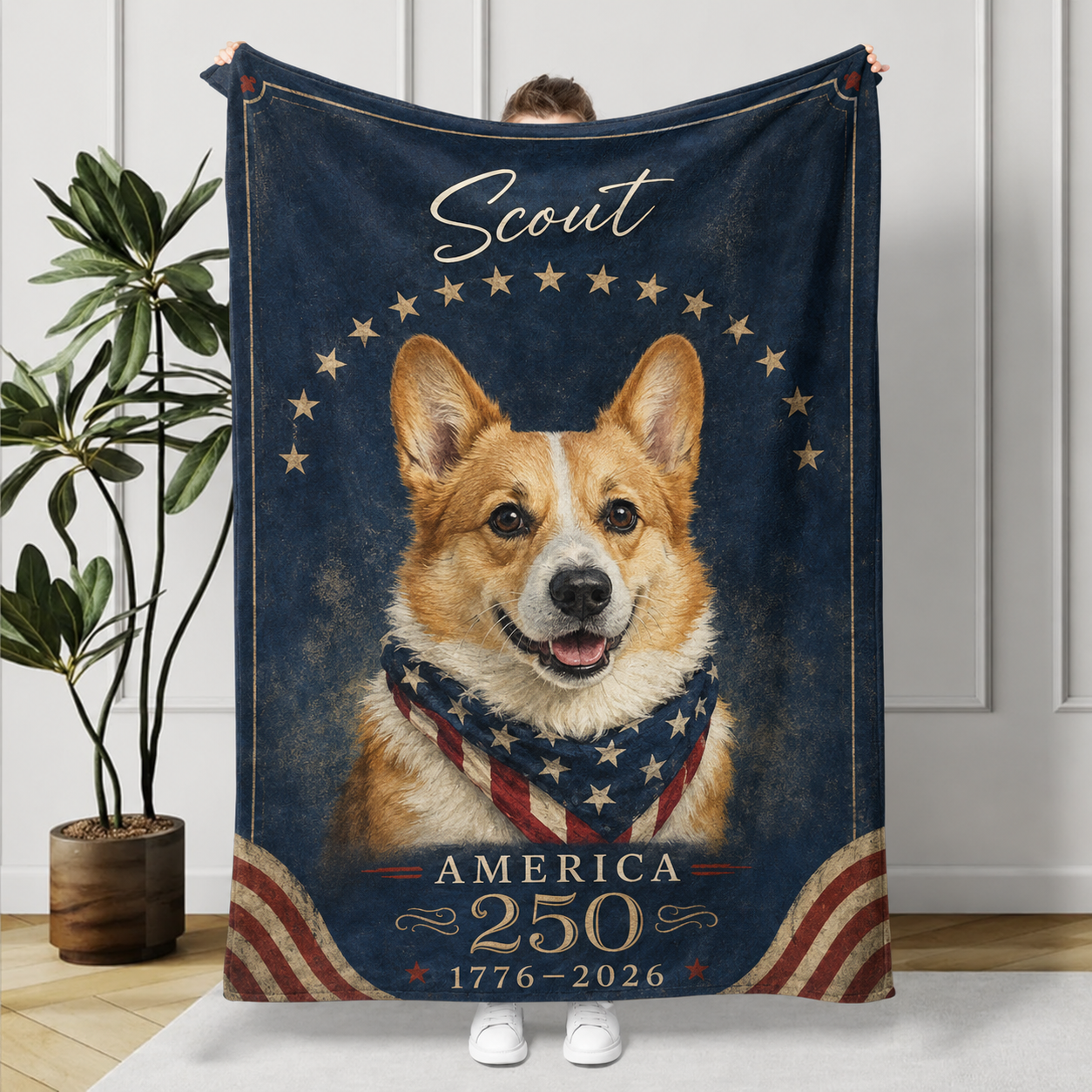 Personalized Dog America 250 Name & Portrait Fleece Blanket