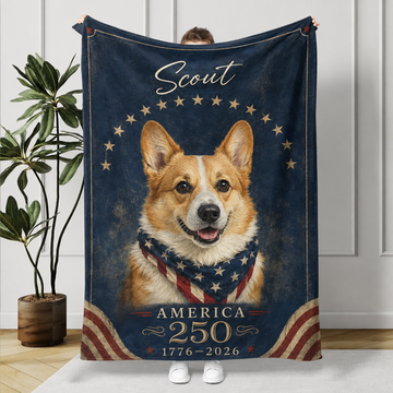 Personalized Dog America 250 Name & Portrait Fleece Blanket
