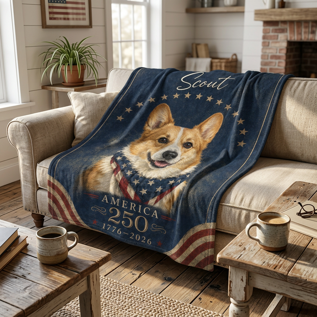 Personalized Dog America 250 Name & Portrait Fleece Blanket