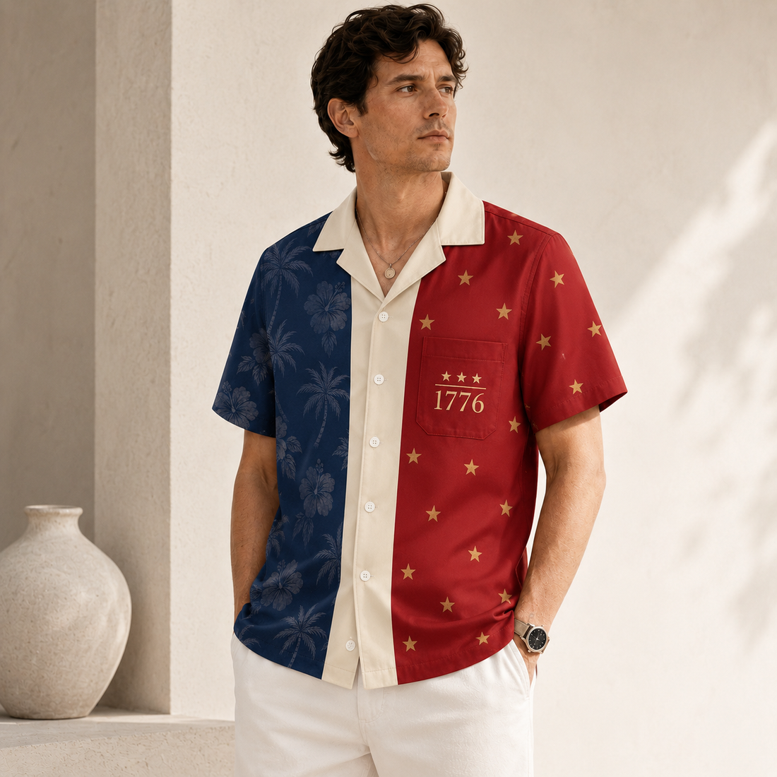 Patriotic Hawaiian America 1776 Button Up Vintage Americana Shirt