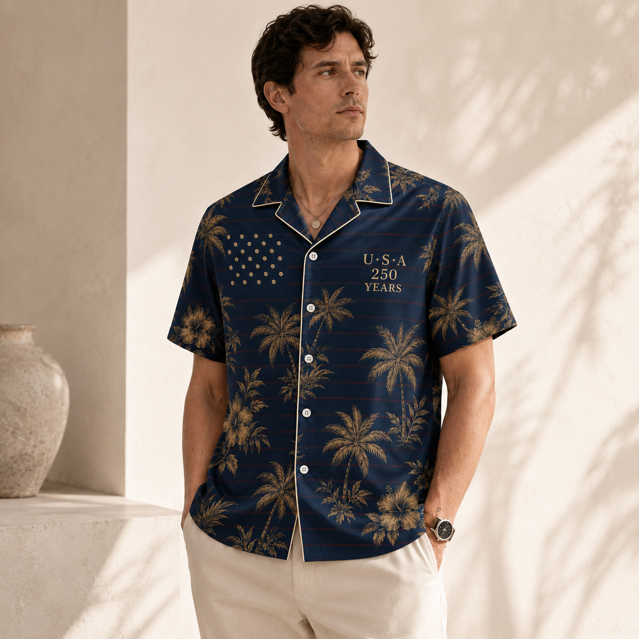 USA 250 Patriotic Tropical Hawaiian Shirt