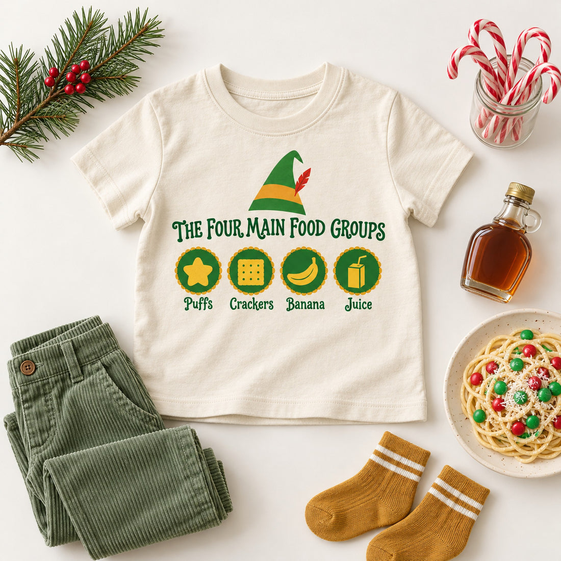 The Four Main Food Groups Christmas Shirt, Matching Toddler & Adult Tee or Hoodie