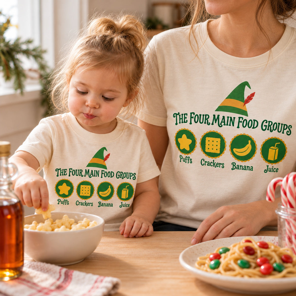 The Four Main Food Groups Christmas Shirt, Matching Toddler & Adult Tee or Hoodie