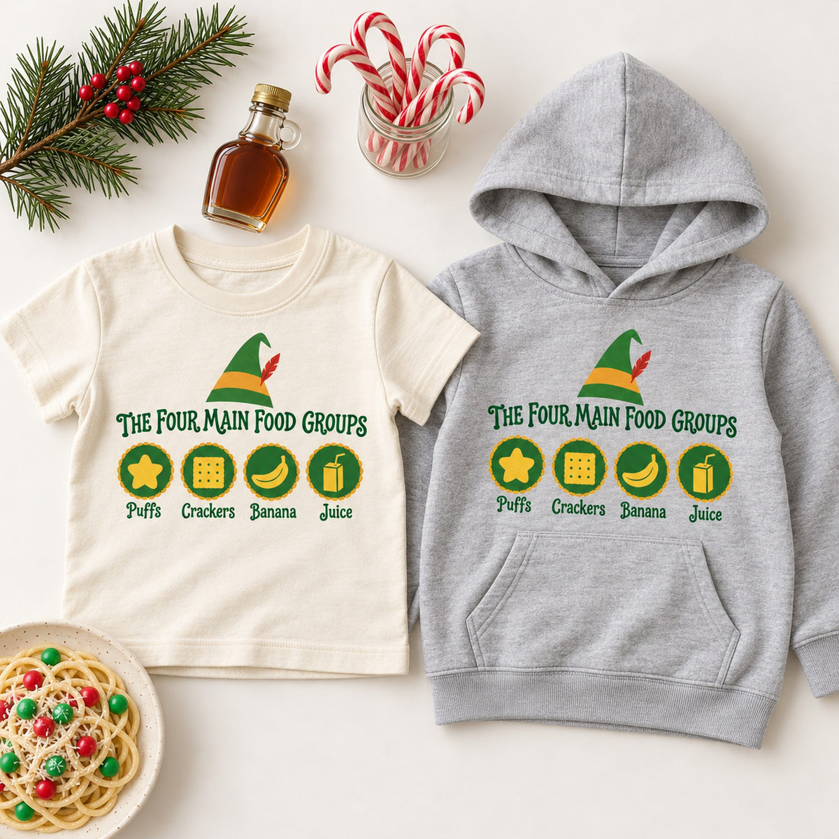 The Four Main Food Groups Christmas Shirt, Matching Toddler & Adult Tee or Hoodie