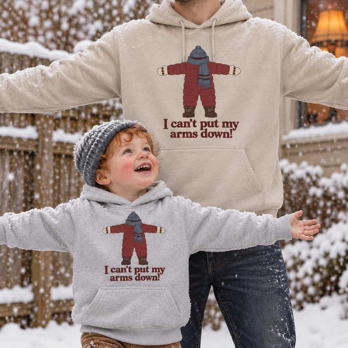 I Can't Put My Arms Down Snowsuit Christmas Shirt, Matching Toddler & Adult Tee or Hoodie