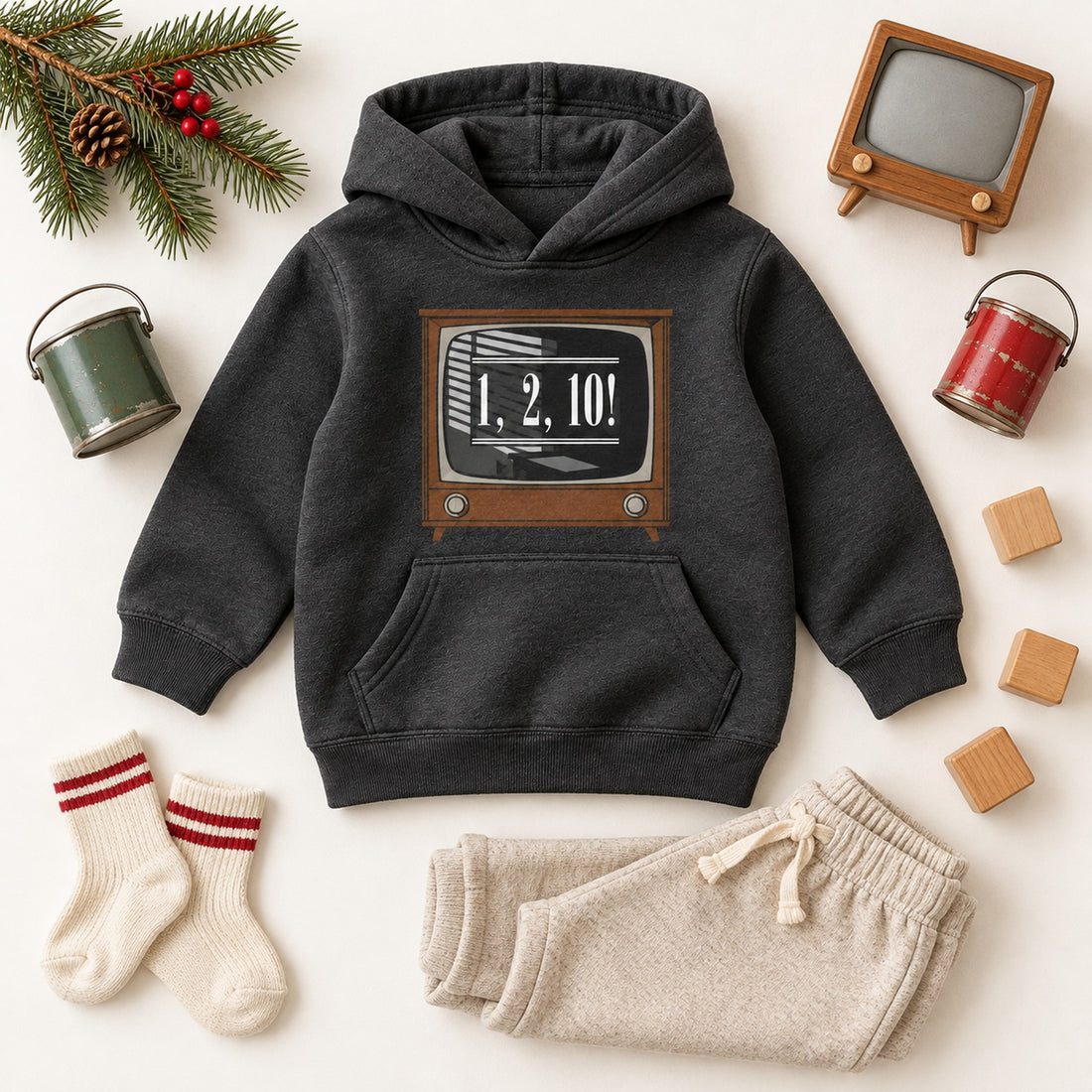 1, 2, 10 Retro TV Christmas Shirt, Matching Toddler & Adult Tee or Hoodie