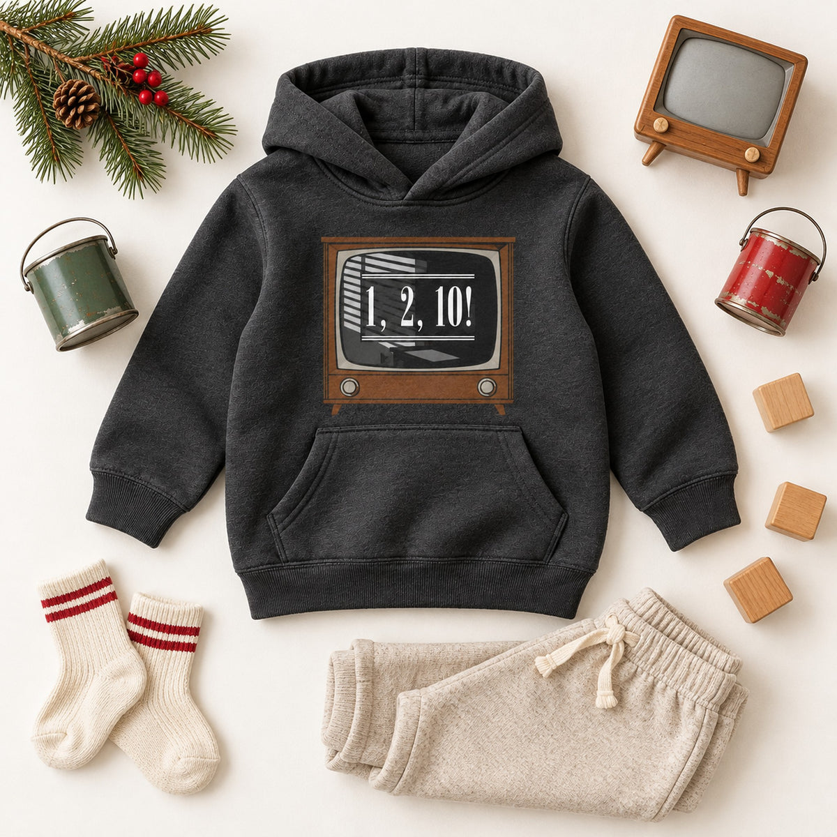 1, 2, 10 Retro TV Christmas Shirt, Matching Toddler & Adult Tee or Hoodie