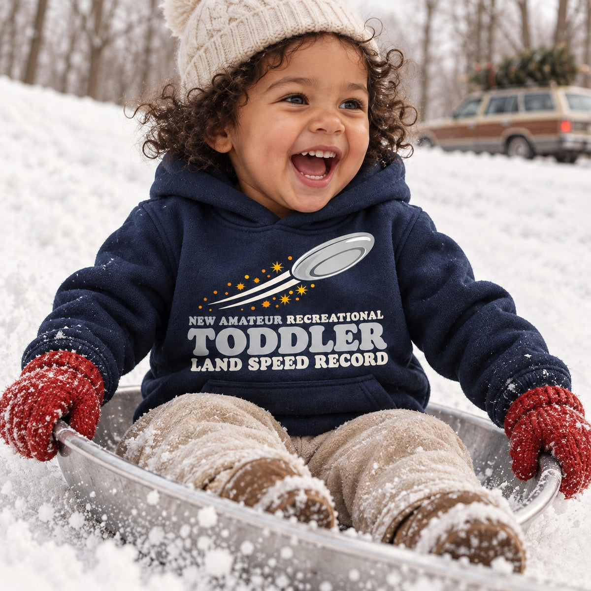 Toddler Land Speed Record Saucer Sled Christmas Shirt, Matching Toddler & Adult Tee or Hoodie