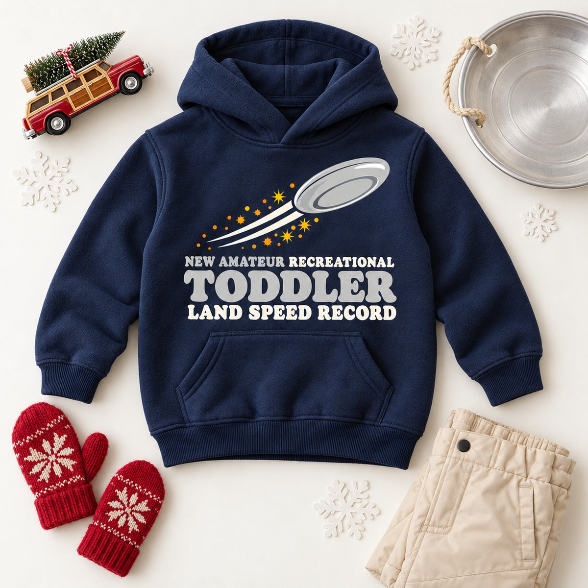 Toddler Land Speed Record Saucer Sled Christmas Shirt, Matching Toddler & Adult Tee or Hoodie