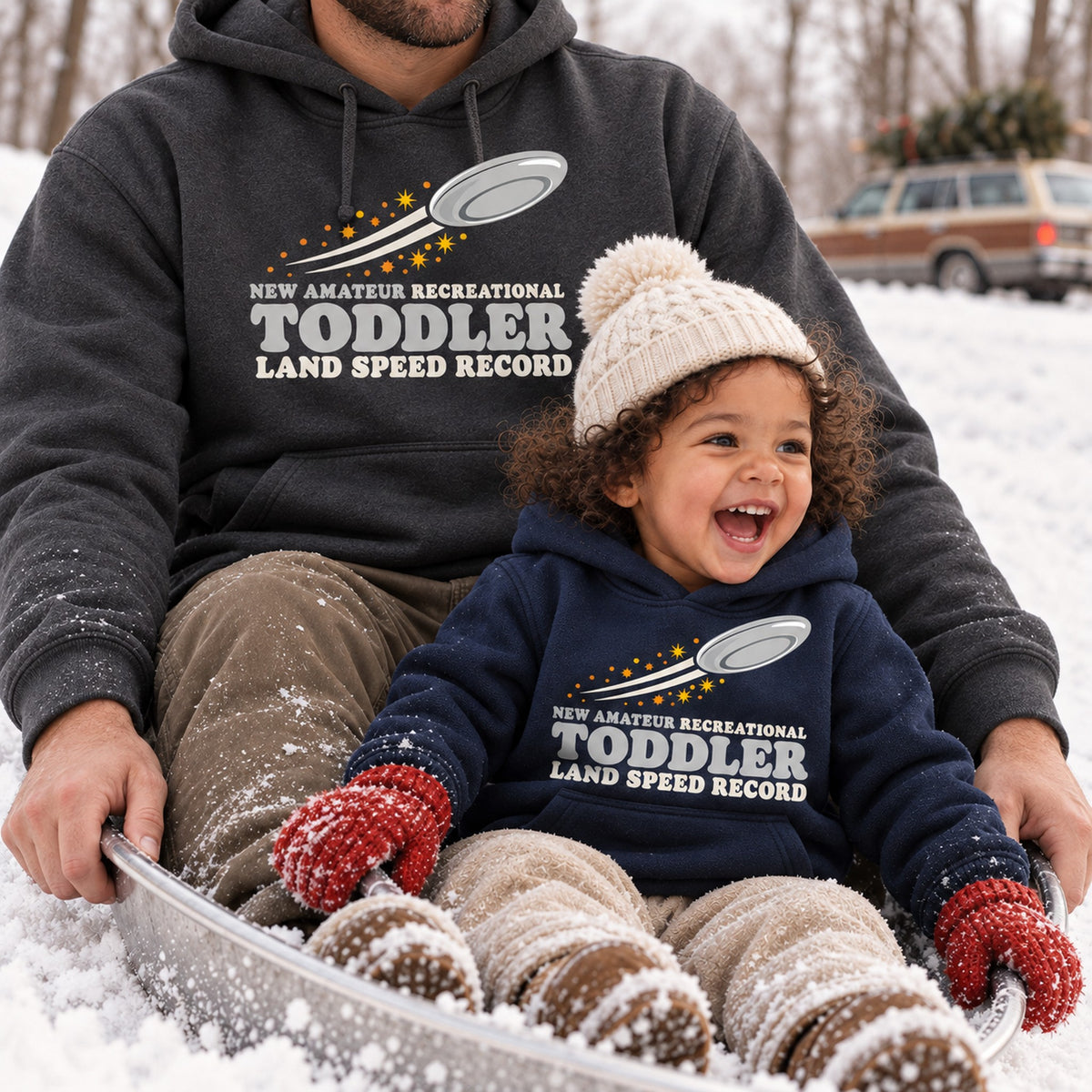 Toddler Land Speed Record Saucer Sled Christmas Shirt, Matching Toddler & Adult Tee or Hoodie