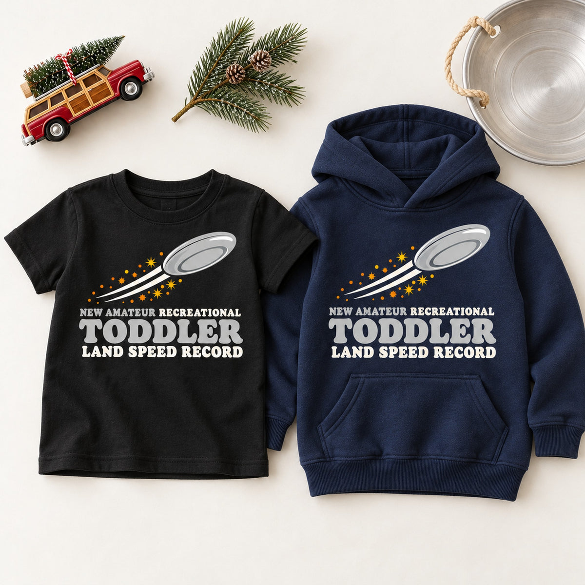 Toddler Land Speed Record Saucer Sled Christmas Shirt, Matching Toddler & Adult Tee or Hoodie