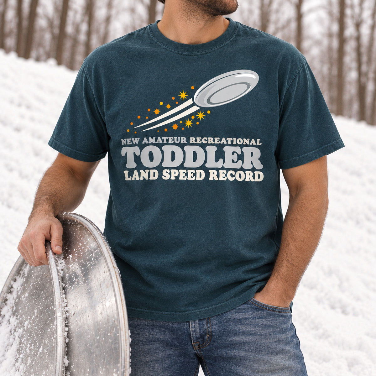 Toddler Land Speed Record Saucer Sled Christmas Shirt, Matching Toddler & Adult Tee or Hoodie