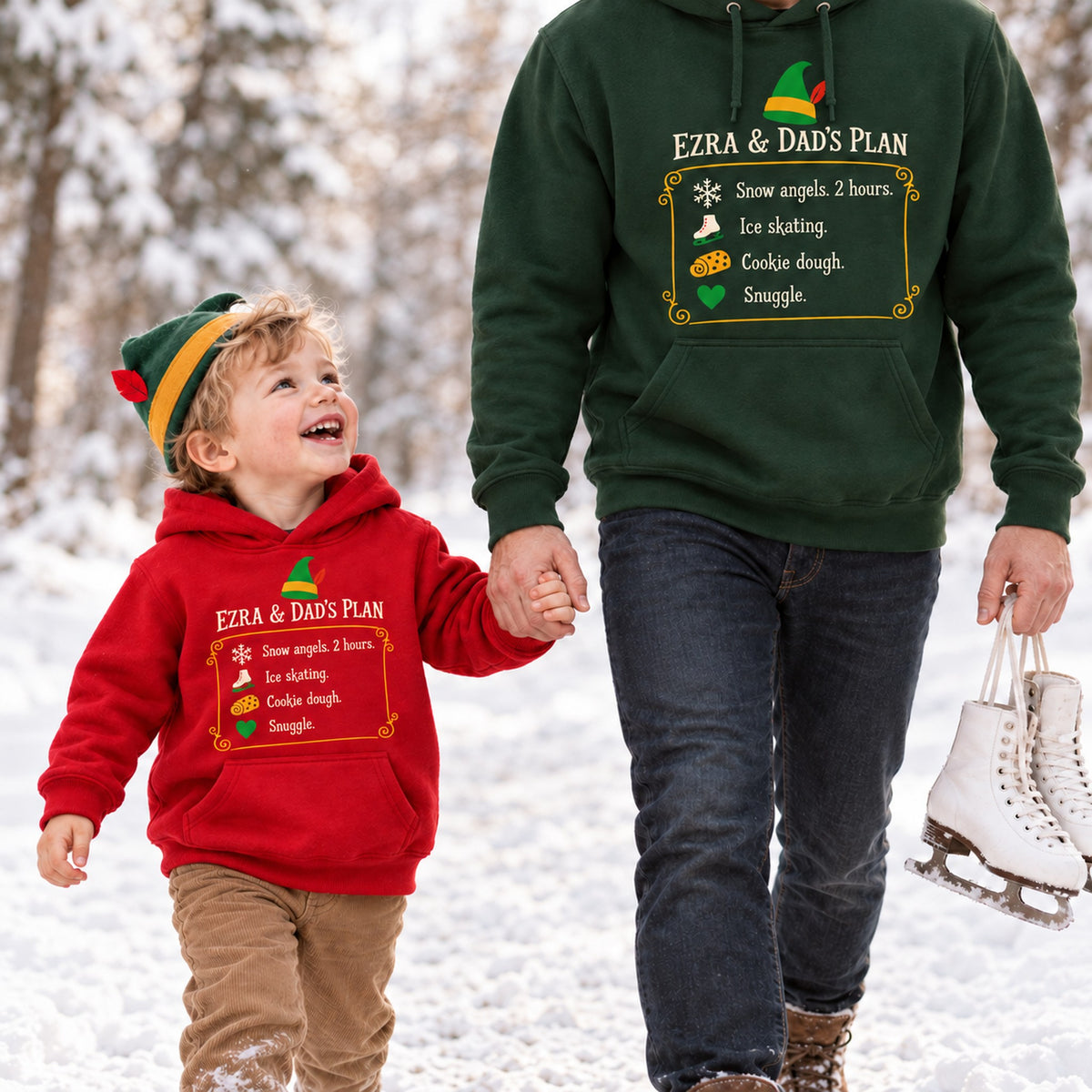Personalized Kid and Dad Christmas Plan Shirt, Matching Toddler & Adult Tee or Hoodie