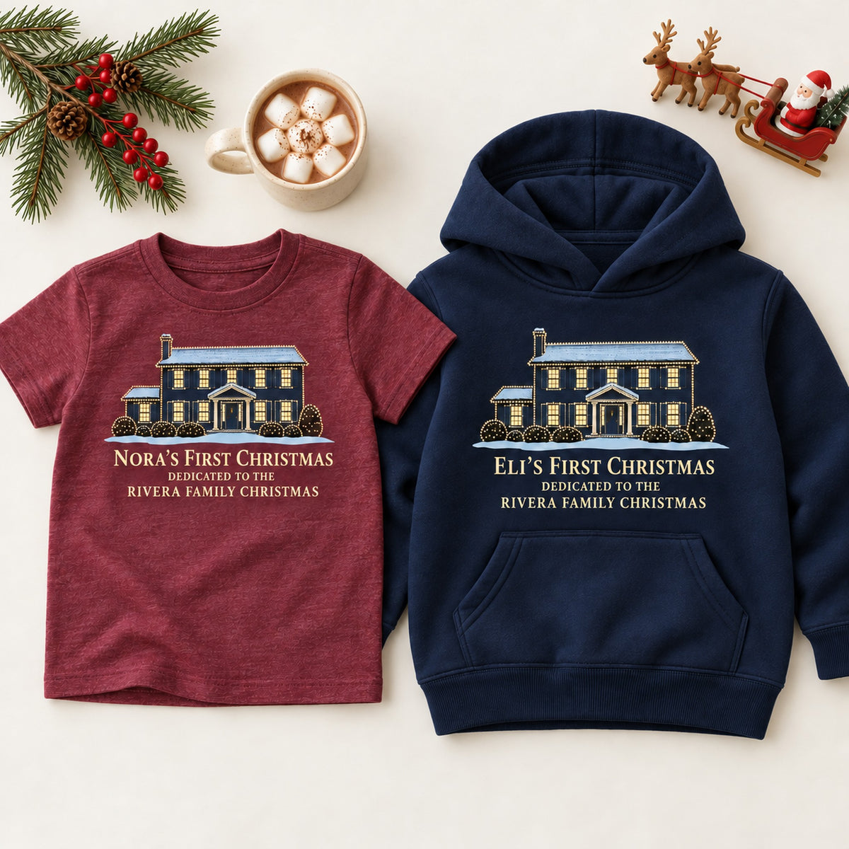 Personalized First Christmas Family House Shirt, Matching Toddler & Adult Tee or Hoodie