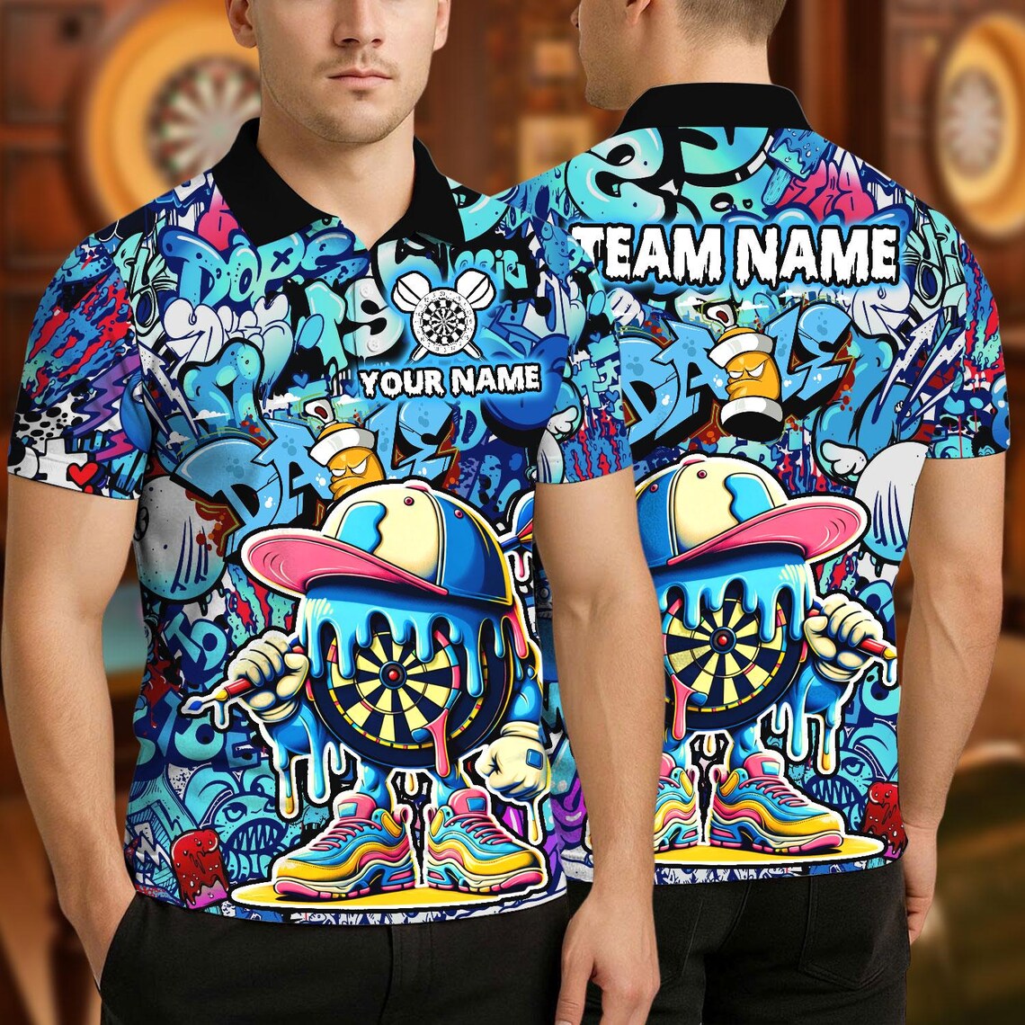 Personalized Dart Polo Shirt, Graffiti Ice Cream Drip Multicolor Polo Shirt