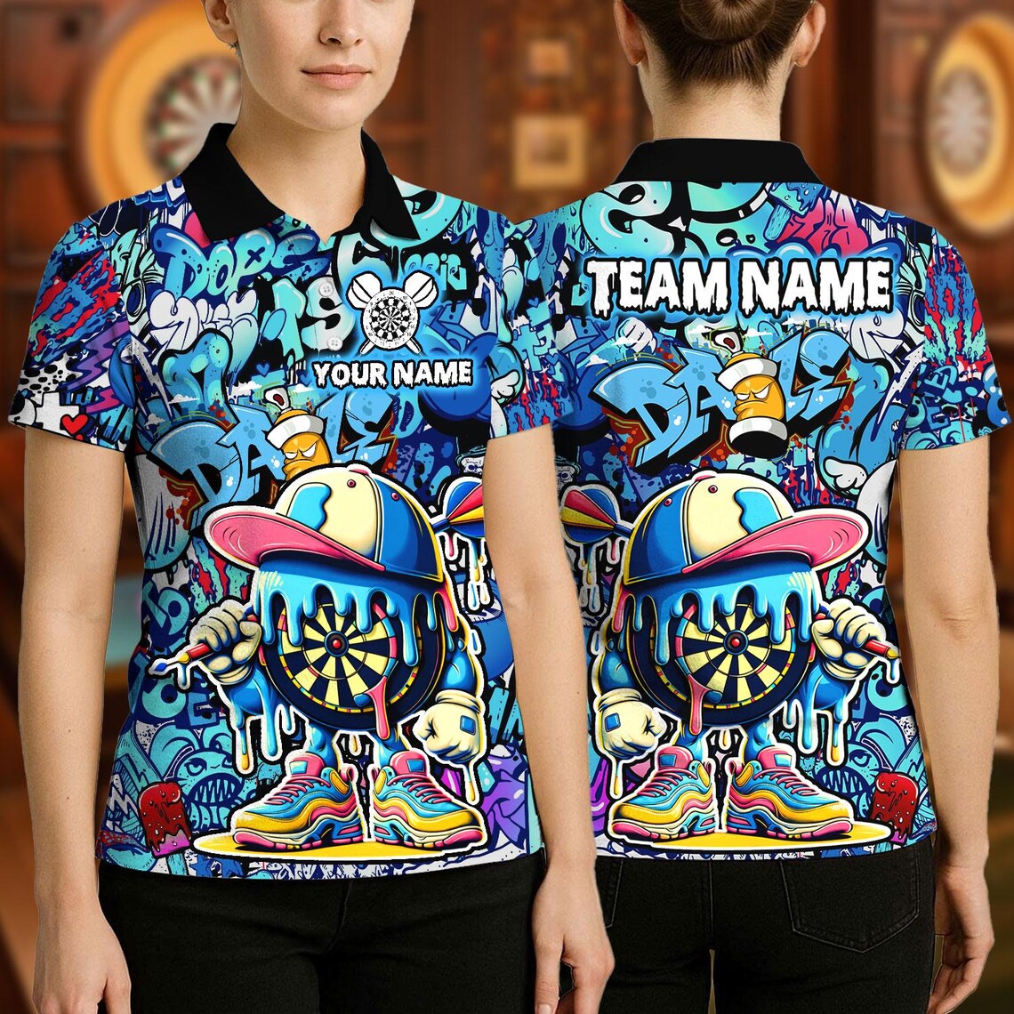 Personalized Dart Polo Shirt, Graffiti Ice Cream Drip Multicolor Polo Shirt