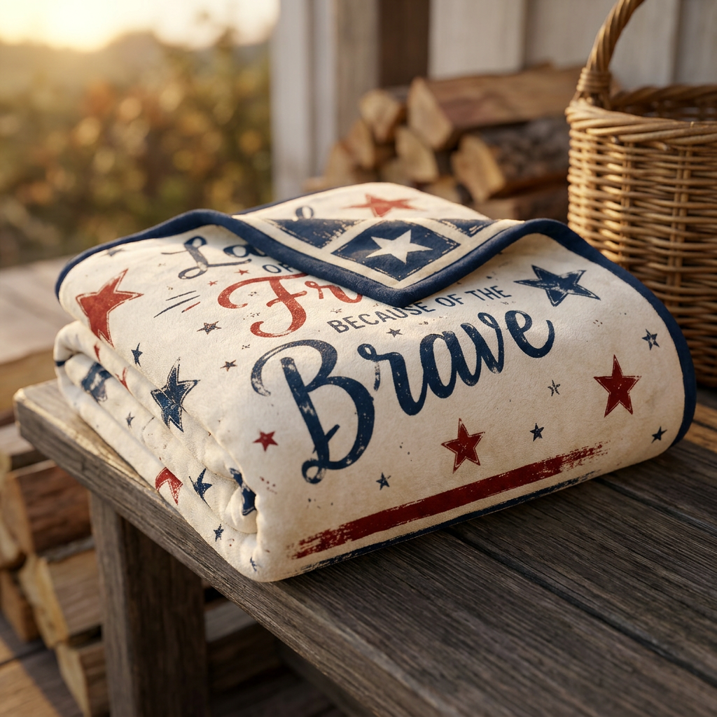 USA 250 Patriotic Fleece Blanket – Land of the Free Because of the Brave