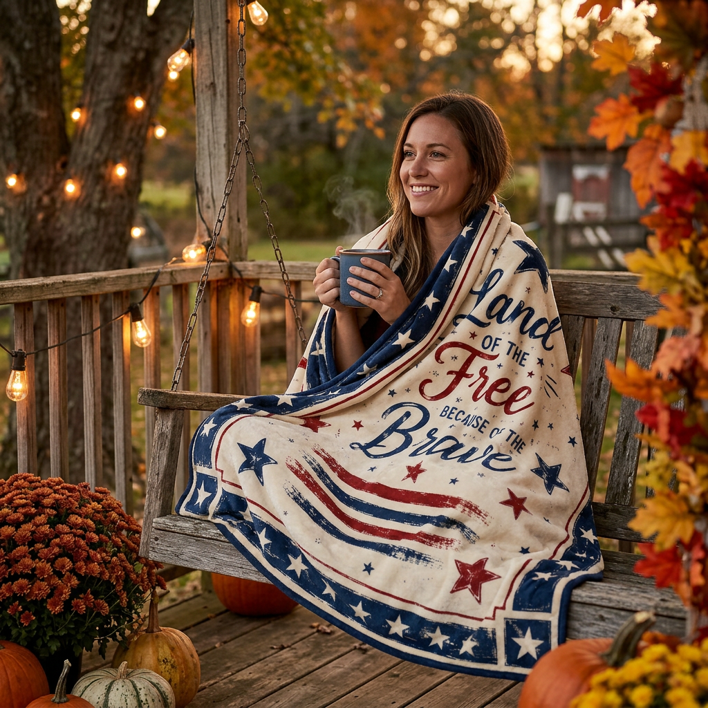 USA 250 Patriotic Fleece Blanket – Land of the Free Because of the Brave