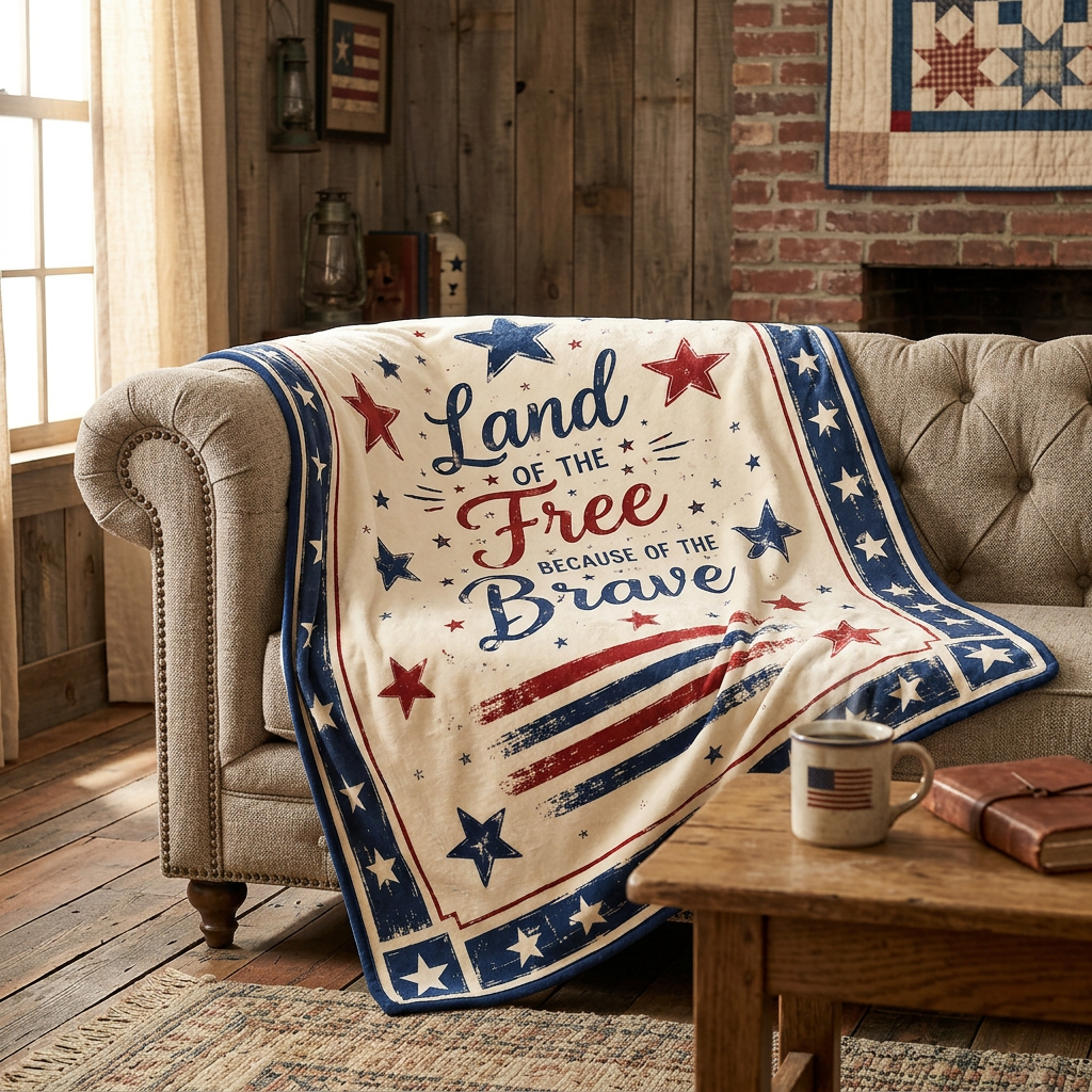 USA 250 Patriotic Fleece Blanket – Land of the Free Because of the Brave