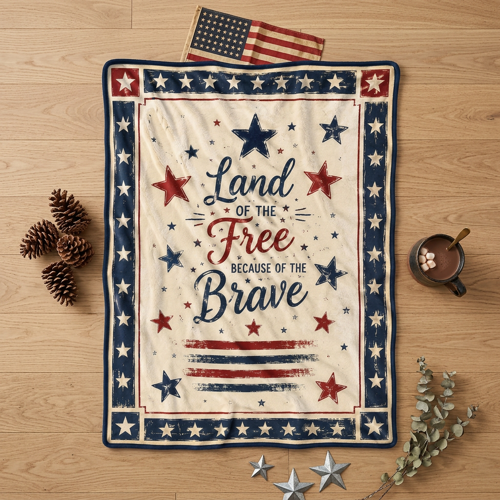 USA 250 Patriotic Fleece Blanket – Land of the Free Because of the Brave