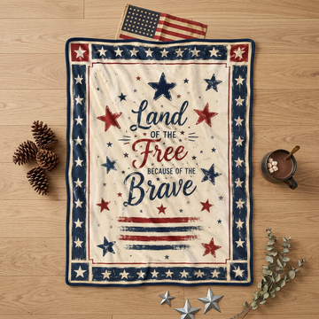 USA 250 Patriotic Fleece Blanket – Land of the Free Because of the Brave